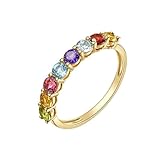 Homxi Anillos de Boda Mujer Oro 9K, Redondo con Piedras Preciosas Naturales Coloridas, Anillos de Oro Compromiso Mujer, Talla 22(62mm)