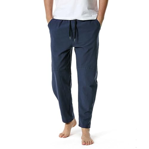 Cotton Linen Drawstring Pants for Mens Elastic Waist Casual Joggers Summer Yoga Beach Trousers Hippie Harem Pants
