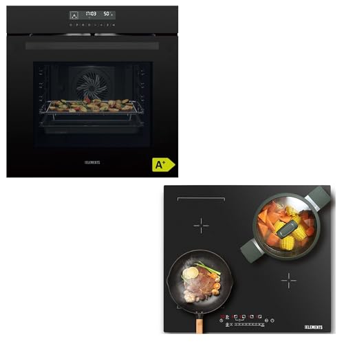 KB ELEMENTS Autarkes Herdset | backofen mit induktionskochfeld | 60cm Einbaubackofen | Air Fry Funktion | 59cm Induktionskochfeld | Grill | EEK A+ | AQUA CLEAN | 14 x Funktionen
