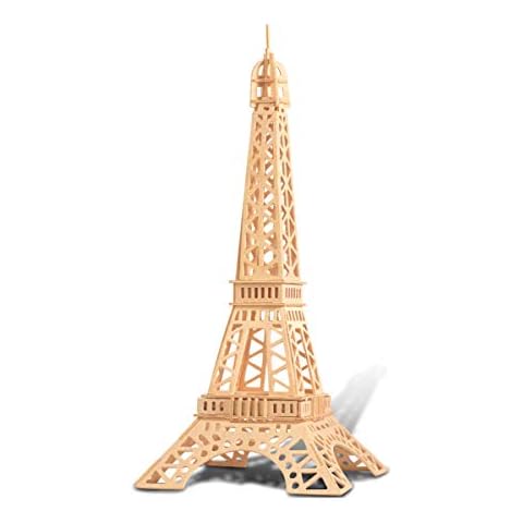 Puzzled 3D Puzzle Eiffel Tower Wood Craft Construction Model Kit,Fun and Educational DIY Wooden Toy Assemble Model Unfinished Crafting Hobby Puzzle to Build and Paint for Decoration 52 Pieces Pack Cover