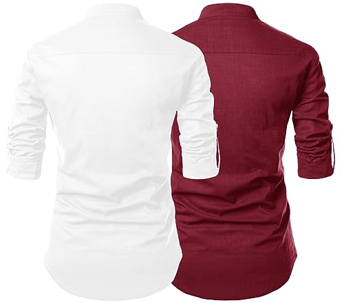 Image of FINIVO FASHION Combo of Men's Cotton Blend Solid Regular Fit Full Sleeve Straight Short Kurta Shirt, Casual and Formal Wear