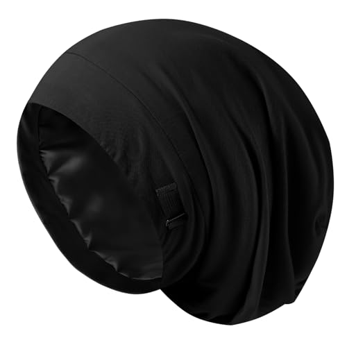 Image of ZHENSILK Silk Bonnet for Sleeping Women, Adjustable Silky Satin Lined Sleep Cap, Silk Hair Wrap Slouch Beanie Hat