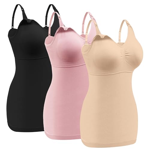 Image of Angelhood Maternity Nursing Tank Tops for Breastfeeding,Womens Nursing Maternity Cami Built in Bra Sleep Bra