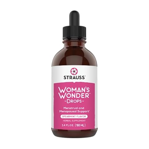 Strauss Heartdrops Woman's Wonder Drops; Menstrual & Menopausal Support Supplement in Spearmint Flavour, Natural Formula, Gluten-Free, Soy-Free, Non-GMO, 3.4oz Bottle Cover