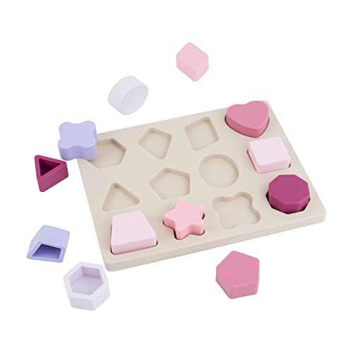 Image of Sunmero Silicone Stacking Toys Silicone Puzzle Board Shape Sorter Sensory Toys for Babies (Rose)