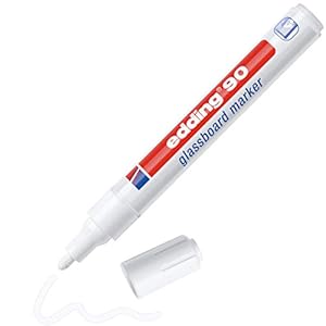 edding 90 glassboardmarker – wit – 1 glassboardstift – ronde punt 2-3 mm – raamstift, uitwisbaar – voor het beschrijven…