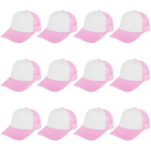 ZH 12 Pcs Sublimation Trucker Hats Blank Mesh Baseball Cap Polyester Bulk Mesh Trucker Hat for Men and Women Light Pink