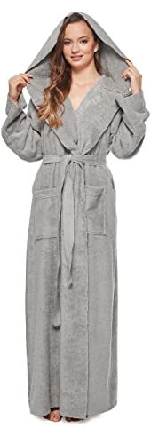 Arus Damen Bademantel mit Kapuze extra lang 100% Baumwolle (340 gm²),...