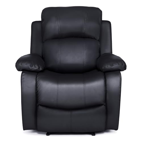 Bravich Luxury Black Bonded Leather Manual Recliner Sofa - Living Room Furniture, Lounge Chair Sofa Set for Ultimate Comfort & Elegance. Single Seater for Home (90x75x100cm)