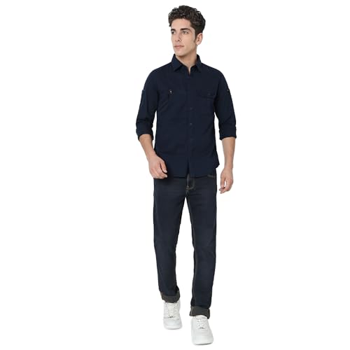 Image of Spykar Men's Regular Fit N /A Full Sleeve Solid Casual Shirts