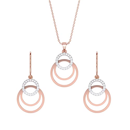 Image of Clara 925 Sterling Silver Irina Pendant Earring Chain Jewellery Set | Rose Gold Rhodium Plated, Swiss Zirconia | Gift for Women & Girls