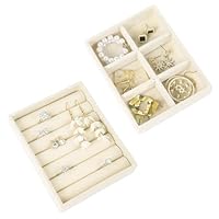 Nwvuop 2 Pack Jewellery Organiser Tray Stackable Velvet 6-Compartment Jewellery Trays Small Jewelry Drawer Organizer 4.92× 3.74× 1 inches