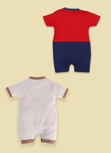 Image of BabyGo Baby Half Sleeve Rompers 100% Cotton Rompers for New Born Baby Boys|Daily Suits for Baby Boys & Girls| 0X3M|GREY-RED|Onesies| Infant Clothes | Pack of 2