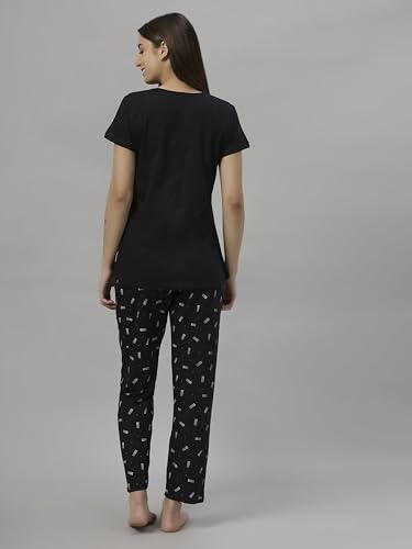 Image of DZZO Women's Cotton Printed Night Suit Set of T-Shirt & Pyjama, Night wear Dress, Relaxed wear for Women /Girls