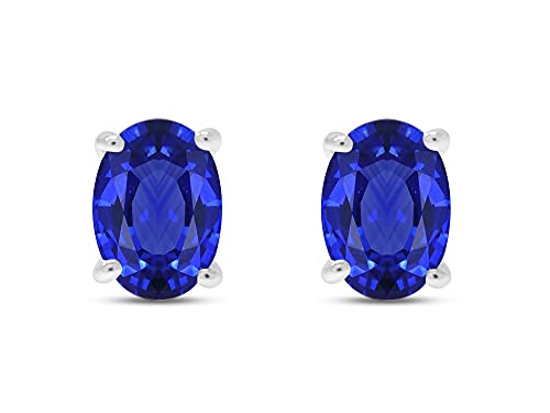 Birthstone Stud Earrings for Women, 10X8MM Oval Simulated Gemstone Studs in 14K White Gold Over Sterling Silver Push Back Earrings, Jewelry Gift for Her2