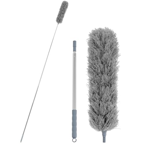 QWORK® Plumeau Télescopique 250 cm avec Tête Pliable en Microfibre - Idéal pour Nettoyage en Hauteur, Plafonds et Toiles D'araignée