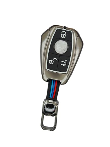 Image of Metal Striped Key Cover and Key Chain Compatible for Mercedes Benz C E M S CLS CLK GLK GLC G Class Car 3 Button Smart Key I Stylish Look I Full Protection
