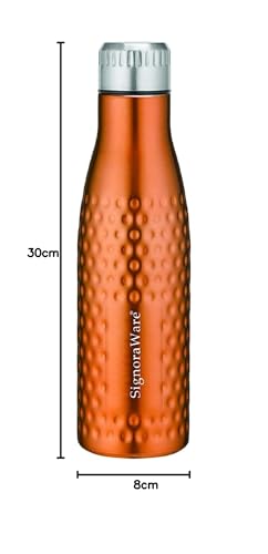 Image of Signoraware Aace Hammered Single Walled Stainless Steel Fridge Water Bottle, 1000ml, Multicolour, Set of 1
