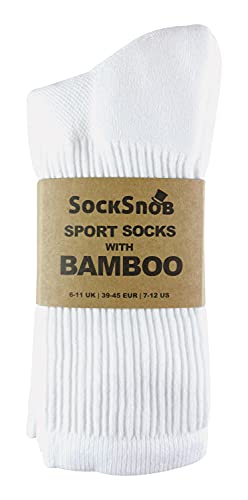 6 Pack Mens Breathable Cotton Athletic Crew Sport Socks (12-15 US, White)2