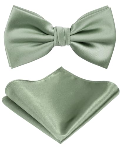 TIE G Solid Color Pre-tied Bow Tie and Pocket Square Sets in Gift Box (Sage Green)