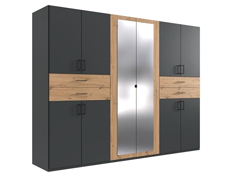 möbelando Drehtürenschrank >Taiga< 10-türig, 2 Spiegel, 4 Schubladen, Maße 270/208/58 cm, Moderne Optik in Graphit & Artisan Eiche Dekor, zerlegt, Made in Germany, viel Stauraum möbelando Drehtürenschrank >Taiga< 10-türig, 2 Spiegel, 4 Schubladen, Maße 270/208/58 cm, Moderne Optik in Graphit & Artisan Eiche Dekor, zerlegt, Made in Germany, viel Stauraum
