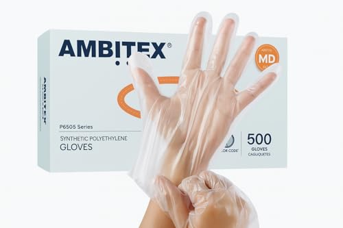 Ambitex Medium Clear Poly Gloves, Box of 500