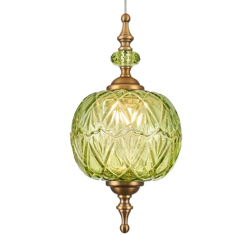 TLOLGT Antique Green Pendant Light Fixtures Vintage Kitchen Lighting Delicate Decorative Pattern 6.3 inches Glass Ceiling Pendant Lighting for Kitchen Island Dining Room with Original Vintage Design