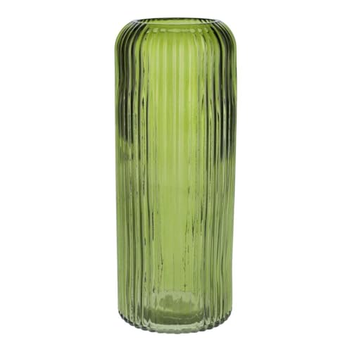 Jarrón Decorativo INNA-GLAS ALBURGIS con estrías, Cristal, Verde-Transparente, 25 cm, Ø 10 cm - Jarrón para Flores