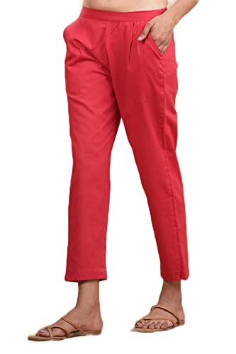 Image of Women's Cotton Ankle Fit Trouser Pants for Women & Girls | Women Regular Fit with Two Pocket Trouser for Office School Formal Casual Daily Use