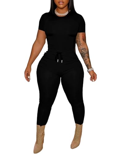 HBQ Women 2 Piece Outfits Sweatsuits Track Suits Crop Tops Biker Long Pants Workout Jogger Sets