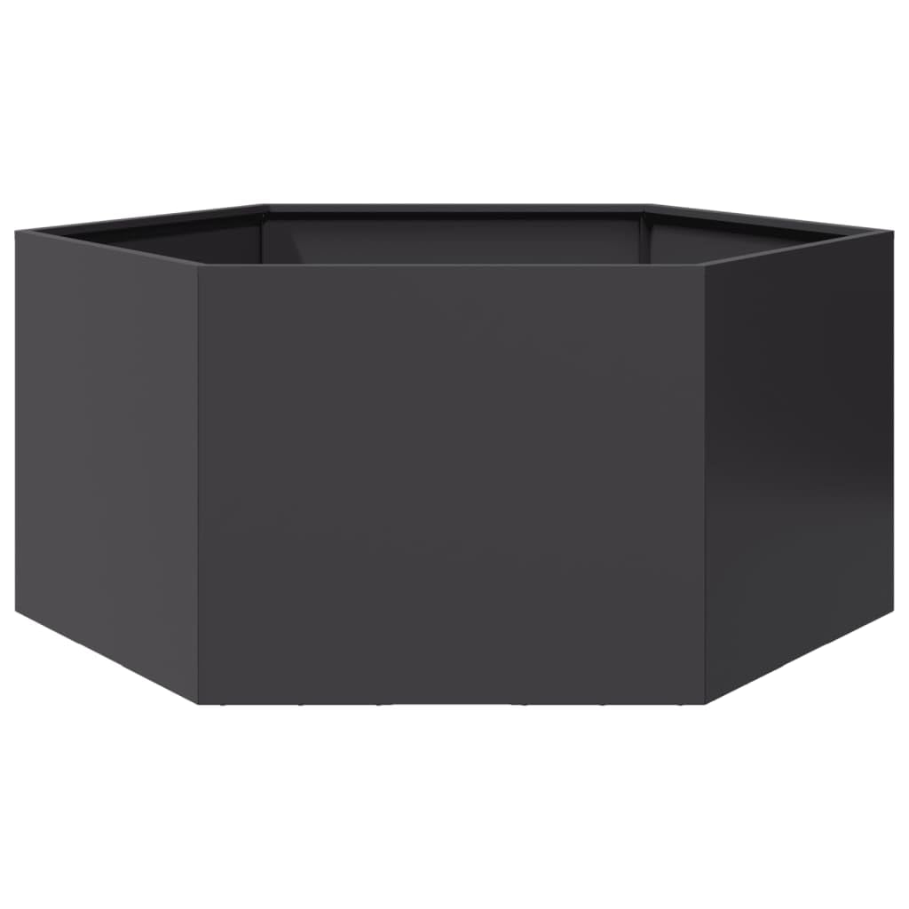 Vidaxl Steel/Black Garden Planter, Plant Pot For Patio Balcony Terrace, Flower Pot For Flower Herb Plant, Outdoor Planter Box, Hexagon