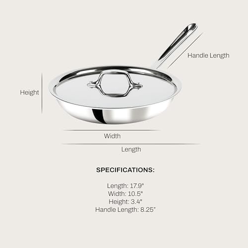 All-Clad D3 Fry Pan with Lid, 10 Inch Pan, Dishwasher Safe Stainless Steel Cookware, Silver