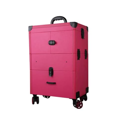 Valise maquillage à roulettes rose rouge idéale pour maquilleuse