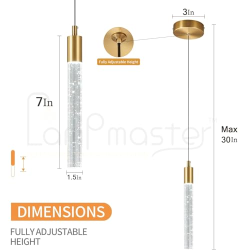 Image of Luxurious Crystal Bubble Pendant Light | 3 in 1 LED Color Modern Ceiling Light for Bedroom, Living Room, Kitchen, Dining Room & Restaurants Antique Gold Finish Hanging Light for Home Decor