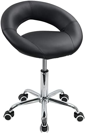 KKTONER Low Back Swivel Rolling Stool Height Adjustable Modern Semi-Circular Seat Office Computer Desk Chair with Wheels (Black)
