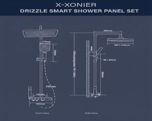 Image of X-XONIER Thermostatic Shower Panel 4 in 1 with Temperature Display 3 Ways Hand Shower Led Light Digital LED Display Hot & Cold Mixer Overhead & Ambient Lighting Jet Spray White