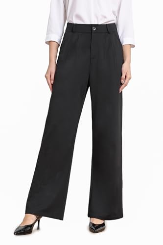 Bamans Dress Pants Wide Leg Work Business Office Casual Slacks Trousers for Curvy Women High Waisted Zipper with Pockets