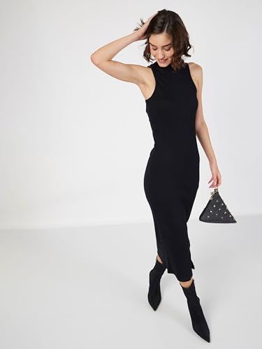 Image of Sassafras Women Rib Turtle Neck Sleeveless Midi Dress