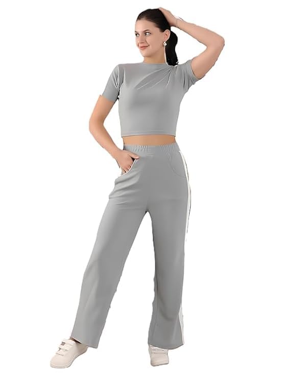 sirgo Women’s Stylish Cotton Blend Casual Wear Outfit with Crop Top, Straight Fit Bottoms & Functional Side Pockets.-picture-23