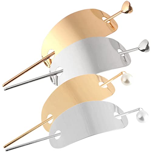 PATKAW 4 Piezas Horquilla encantos de pelo de oro cepillo secador de pelo rulos broche de pelo hair clips orquillas manguito de de caballo palos de pelo para bollos aleación