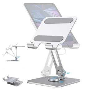ULBRE 360° Rotating Swivel Tablet Stand for Desk Any iPad Pro, 3-Axis Foldable POS iPad Holder Adjustable Air Mini Samsung, Aluminum