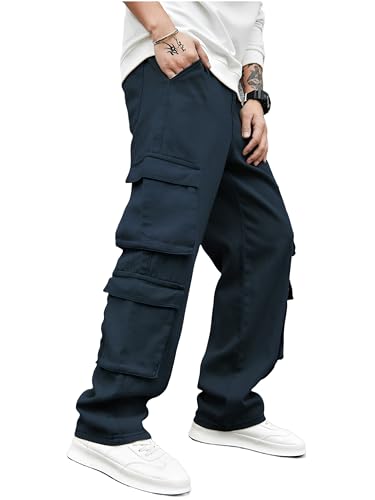 Image of Men's 8 Pocket Cargo Pants | Premium Cotton Twill Baggy Fit Trousers | Stretchable Casual Streetwear Cargos | Mid Rise