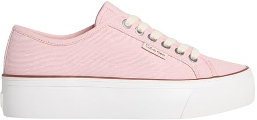 Calvin Klein Baskets Vulcanisées Femme Logo Tag Compensées, Rose (Sweet Pink/Cappuccino), 36