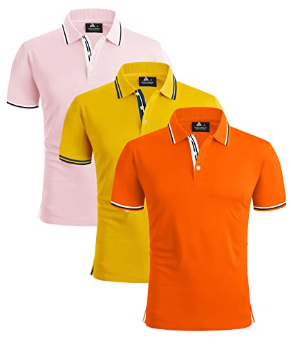 Scodi 110-Light Pin-Golden Yellow-Orange Mens Golf Shirts Short Sleeve Print Performance Moisture Wicking Polo Shirt L #TOP7