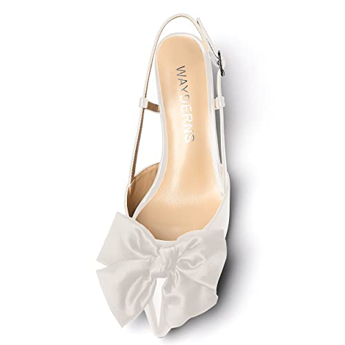 WAYDERNS Women's Satin Bow Decoration Pointed Toe Buckle Slingback Patent Kitten Low Heel Pumps Shoes 2 Inch3