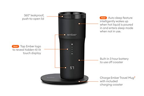New Ember Temperature Control Travel Mug 2, 355 ml, Black, 3 hr Battery Life - App Controlled Heated Coffee Travel Mug - Improved Design