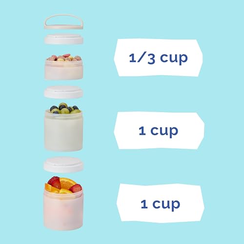Image of Whiskware Stackable Snack Containers for Kids and Toddlers, 3 Stackable Snack Cups for School and Travel, Tan /White /White