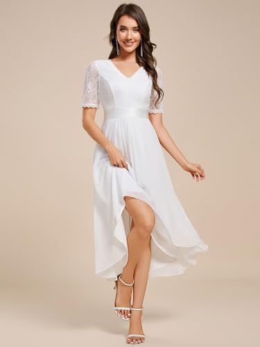 Image of Ever-Pretty Women's V Neck Lace Chiffon Half Sleeves A Line Hi-Lo Wedding Guest Dresses 04489