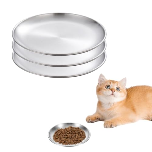 ZORVYN Set di 3 ciotole in acciaio inossidabile per gatti, con fondo piatto, ideali per croccantini e acqua, facili da pulire e resistenti agli urti.