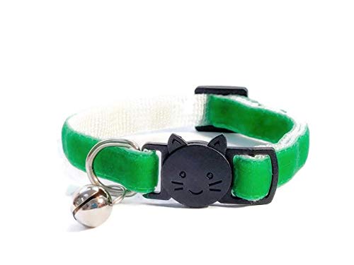 Velvet Cat Collars with Bell, Green Velvet, Cat Collar (14cm - 24cm)